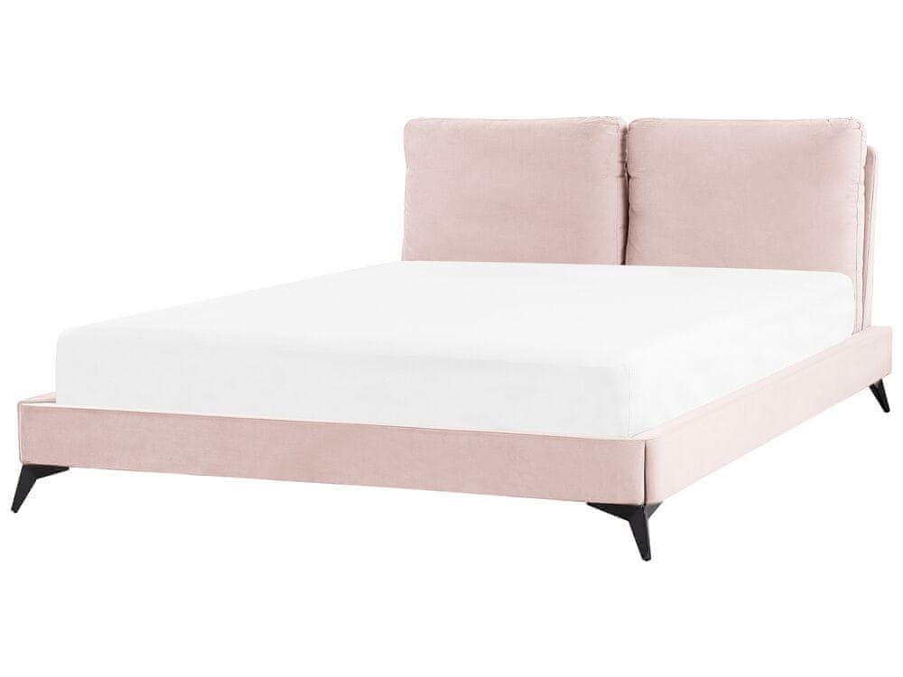 Beliani Zamatová posteľ 160 x 200 cm ružová MELLE